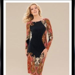 Jospeh Ribkoff Long Sleeve Colour Block Paisley Cocktail Dress Women's Size 14